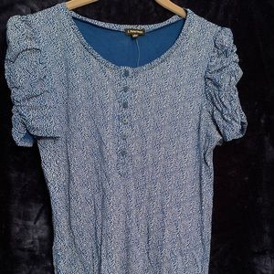 J Peterman size 8 NWT ruching on sleeves blue & white